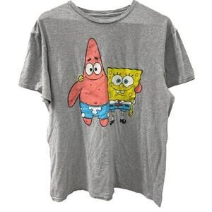 Nickelodeon SpongeBob Square Pants and Patrick gray graphic logo tee sz L